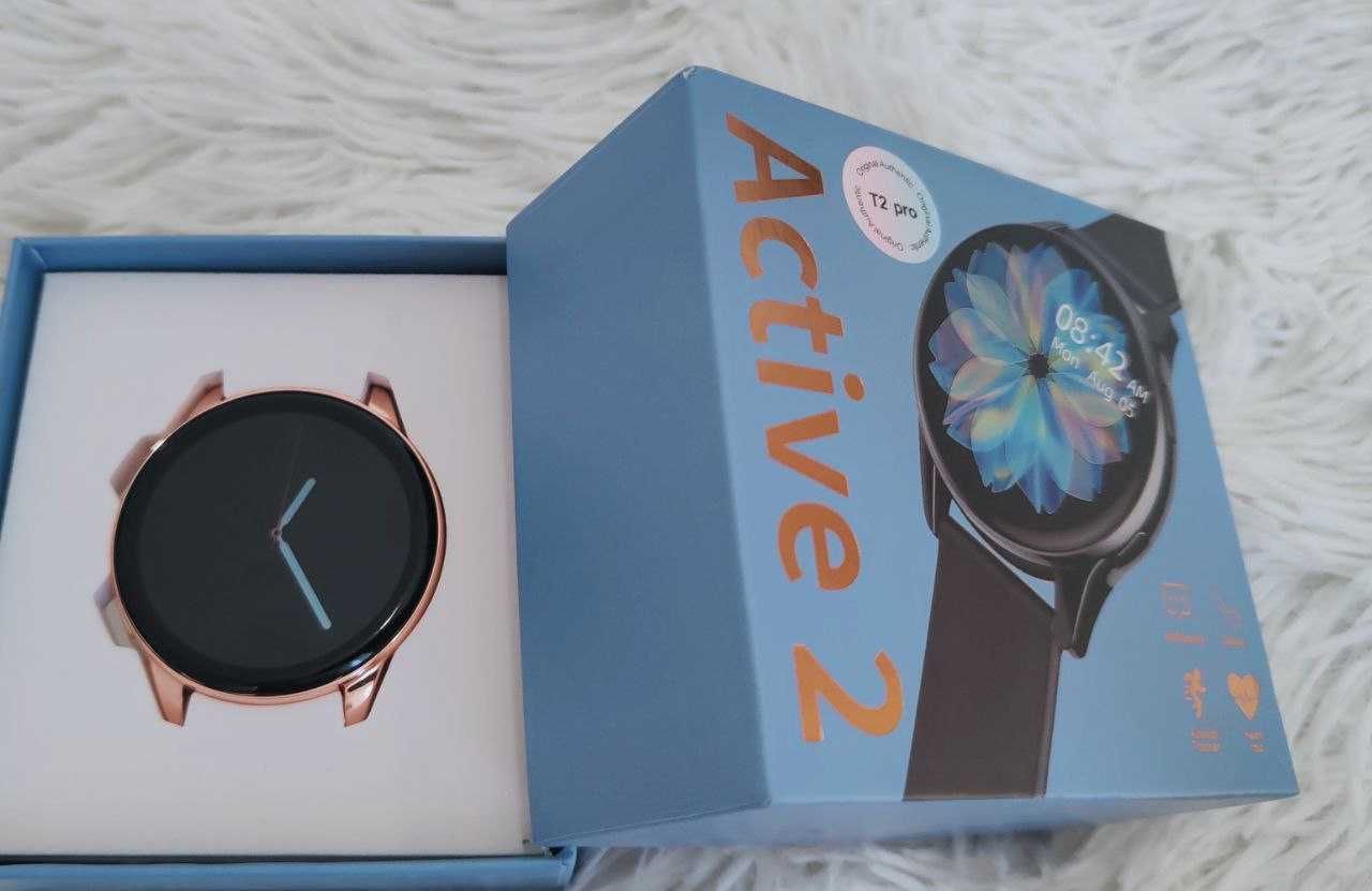 Nowy Smart Watch T2Pro z Okragla Tarcze Damski Zloty Pasek