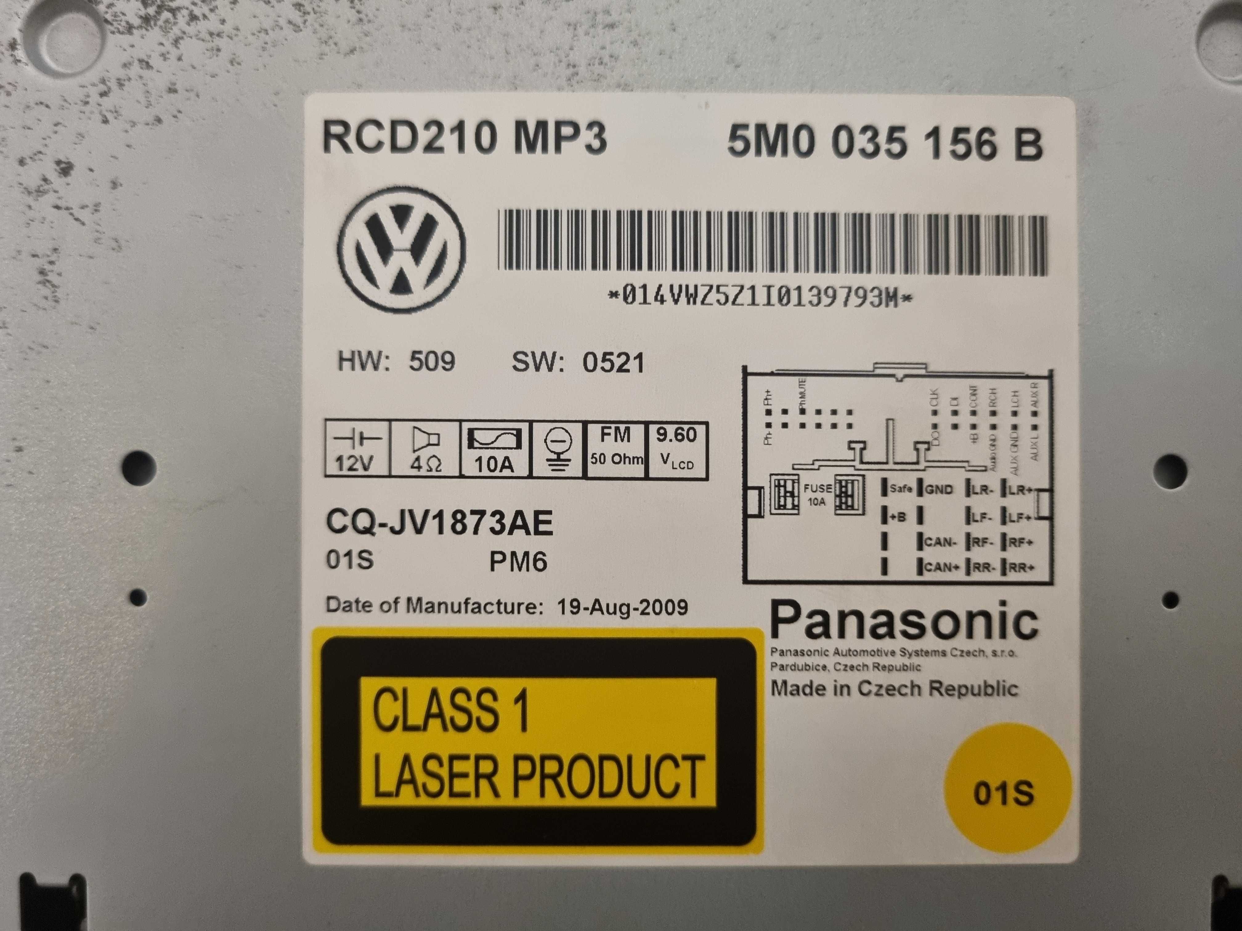 Магнітола VW RCD210 з кодом