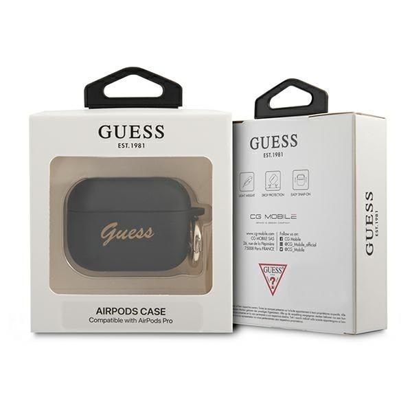 Guess Guapsssk Airpods Pro Cover Czarny/Black Silicone Vintage Script