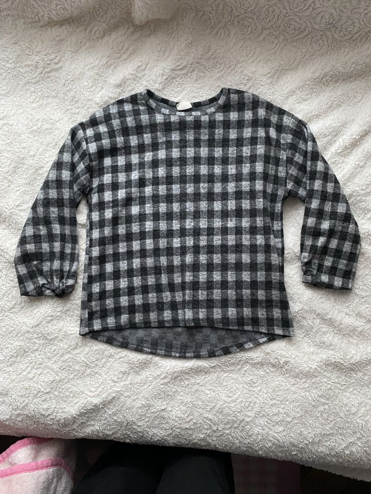 Sweter bluzka w kratkę czarny szary Zara 140 cm 9/10 lat ciepły cienki
