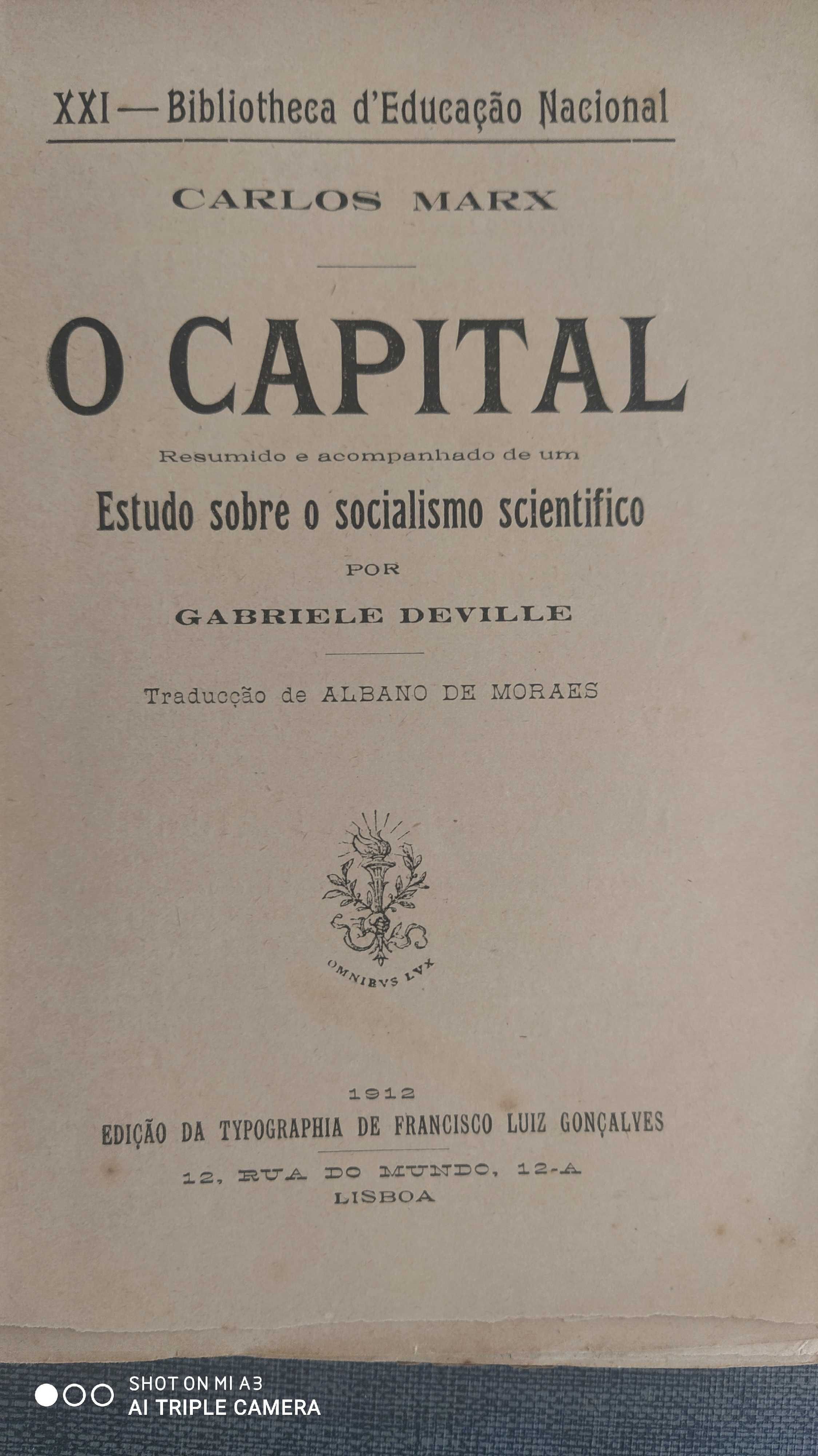 Karl Marx - O Capital em Portugal 1ª edição de  (1912)