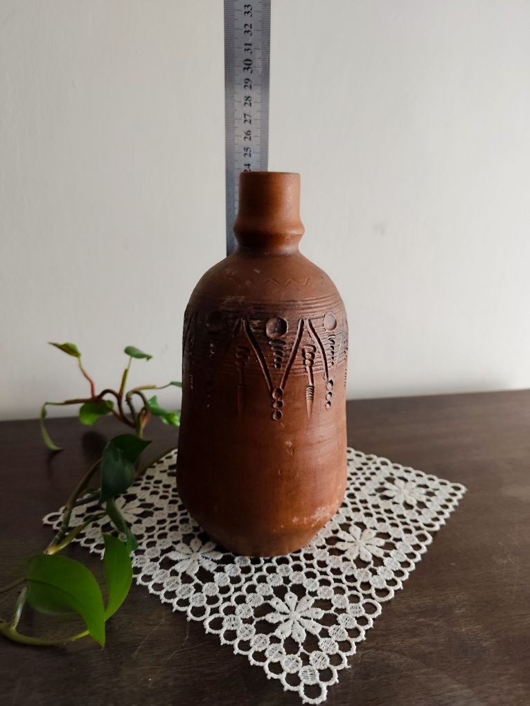 Gliniany wazon butelka w stylu rustykalnym, Vintage, Boho