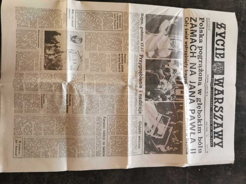 Życie Warszawy z 14 maja 1981 roku o zamachu na Jana Pawła II UNIKAT