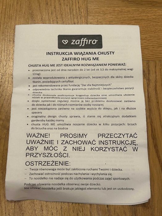 Chusta nosidło Zaffiro Woven Sling HUG ME - nosidełko dla dzieci