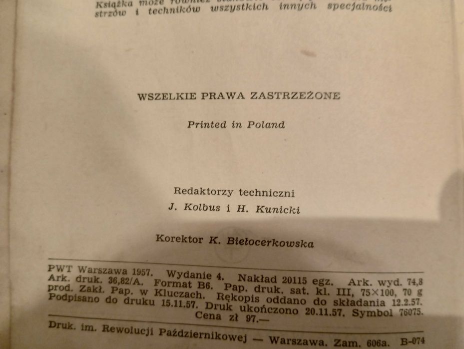 "Mały poradnik mechanika" Państwowe Wyd. Techniczne Wydanie 1957 rok