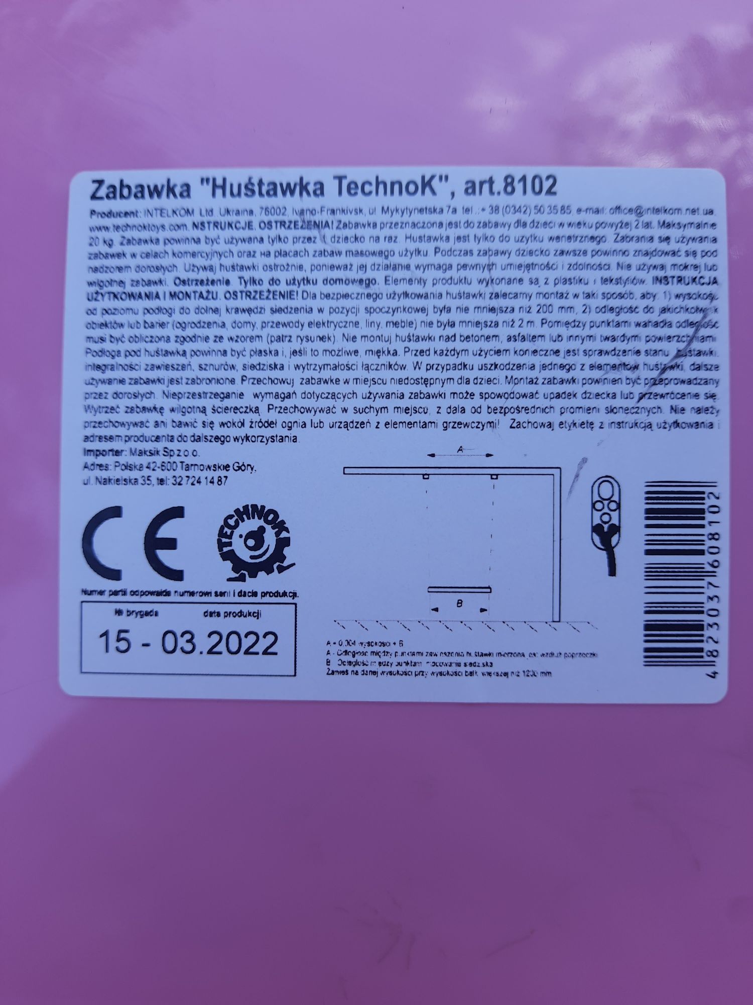 Huśtawka ogrodowa kubełkowa Intelkom TechnoK 8102 różowa