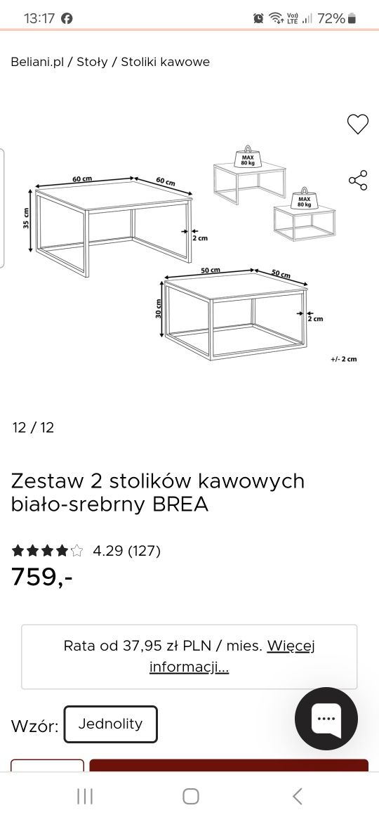 Stolik kawowy 1 sztuka marmurowy