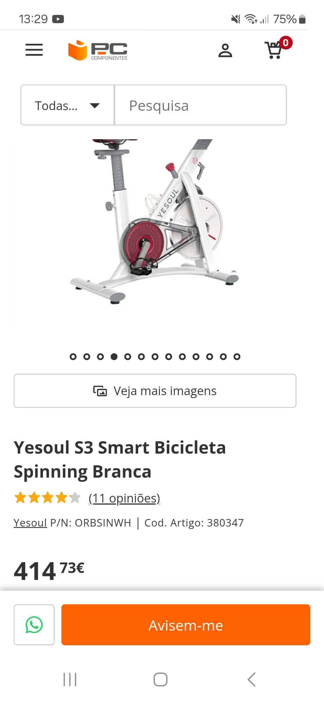 Bicicleta de Estática XIAOMI YESOUL S3 branca, compatível com Zwift