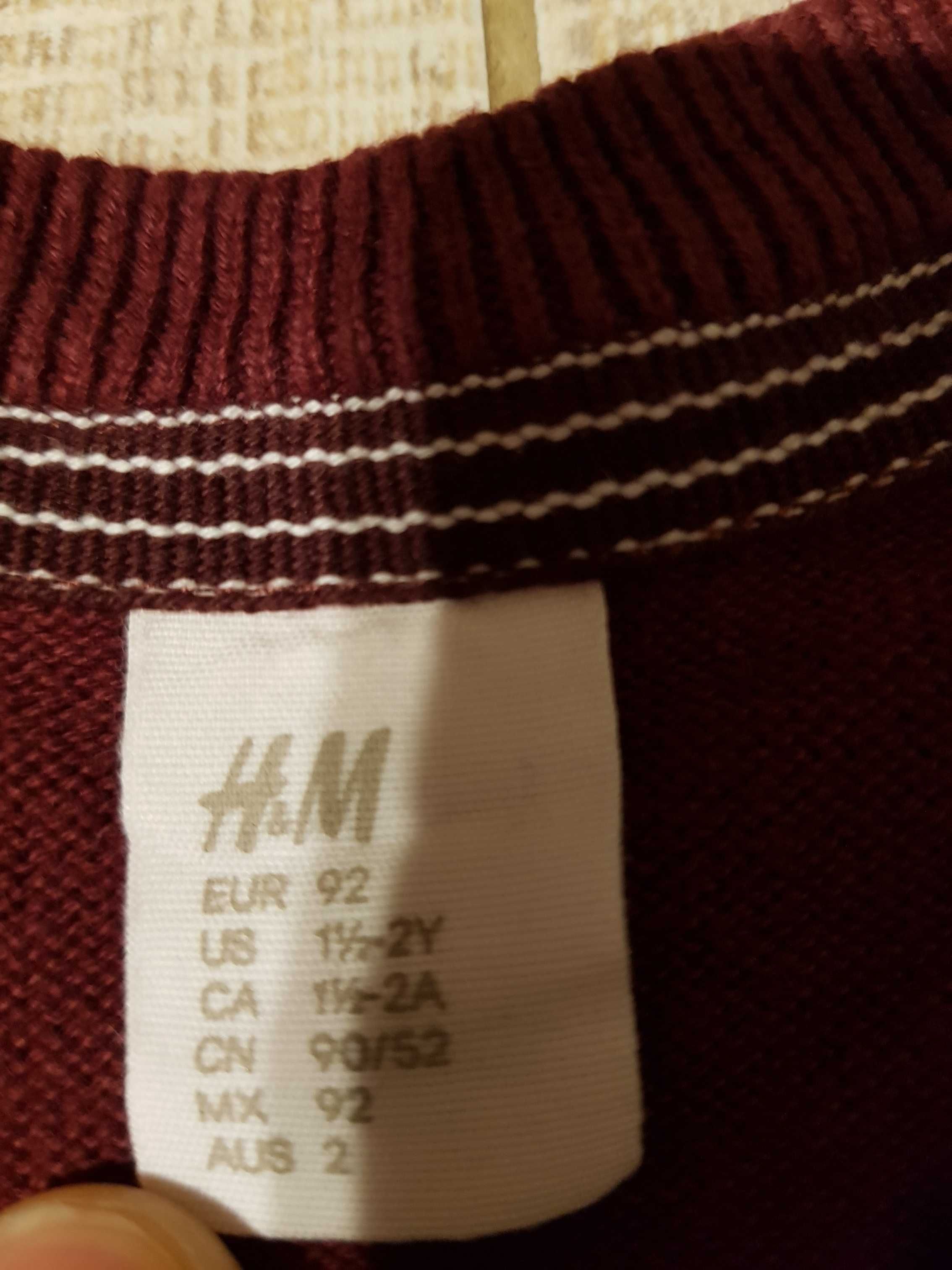 bordowy sweter rozpinany- kardigan H&M 92