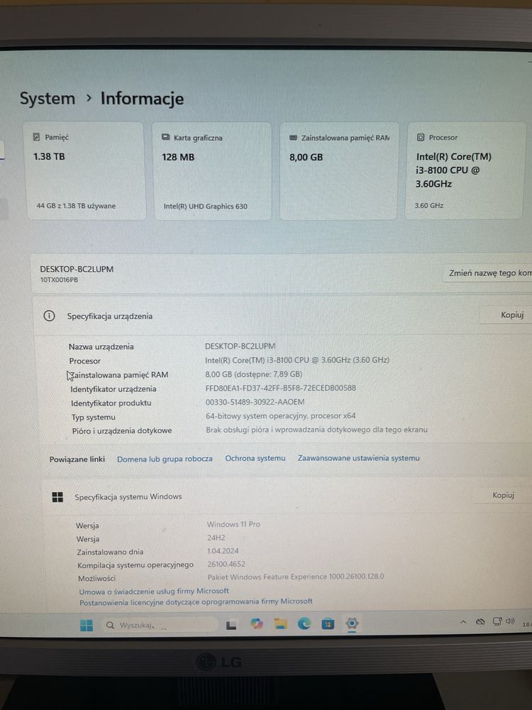 PC Lenovo V530S i3-8100/8GB/SSD512GB/HDD1TB/WIN11PRO