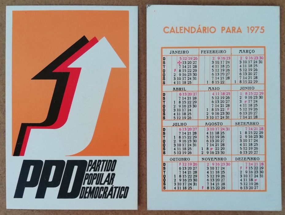 Calendário de bolso do PPD de 1975