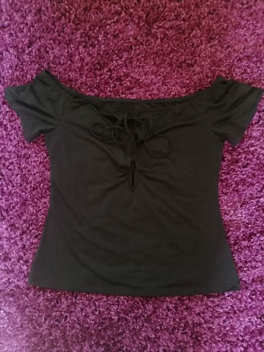 Czarna bluzka koszulka Shein z wiązaniem z przodu, XL