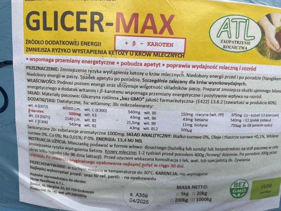 Gliceryna 99 % z beta-karotenem, Glicer-max, ENERGIA / Nowa receptura