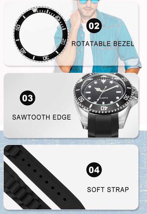 Zegarek męski czarny ruchomy bezel z japońskim mechanizem Seiko