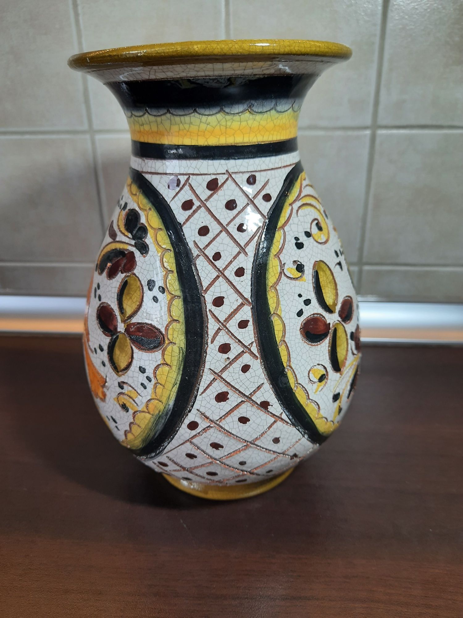 Włoski wazon Italy maiolica majolika zwierzęta ptak ceramiczny podpis