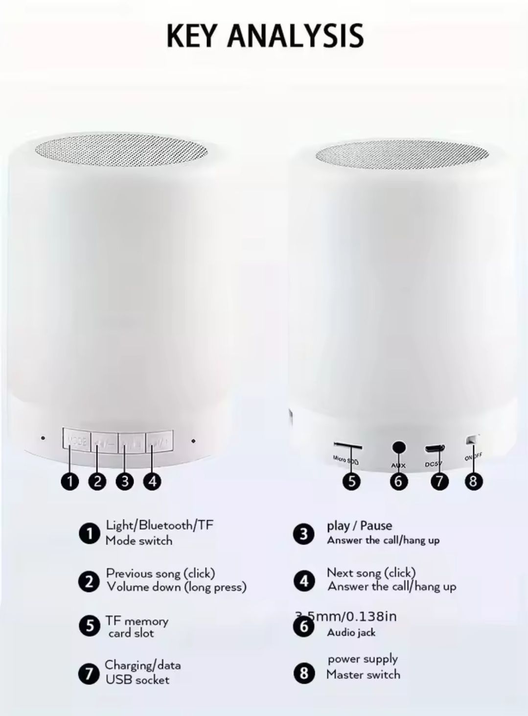 Lampka nocna głośnik Bluetooth dotyk dla dzieci