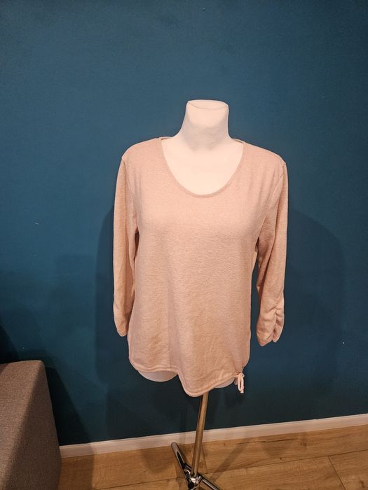 Sweter pudrowy róż marszczenie wiązanie l