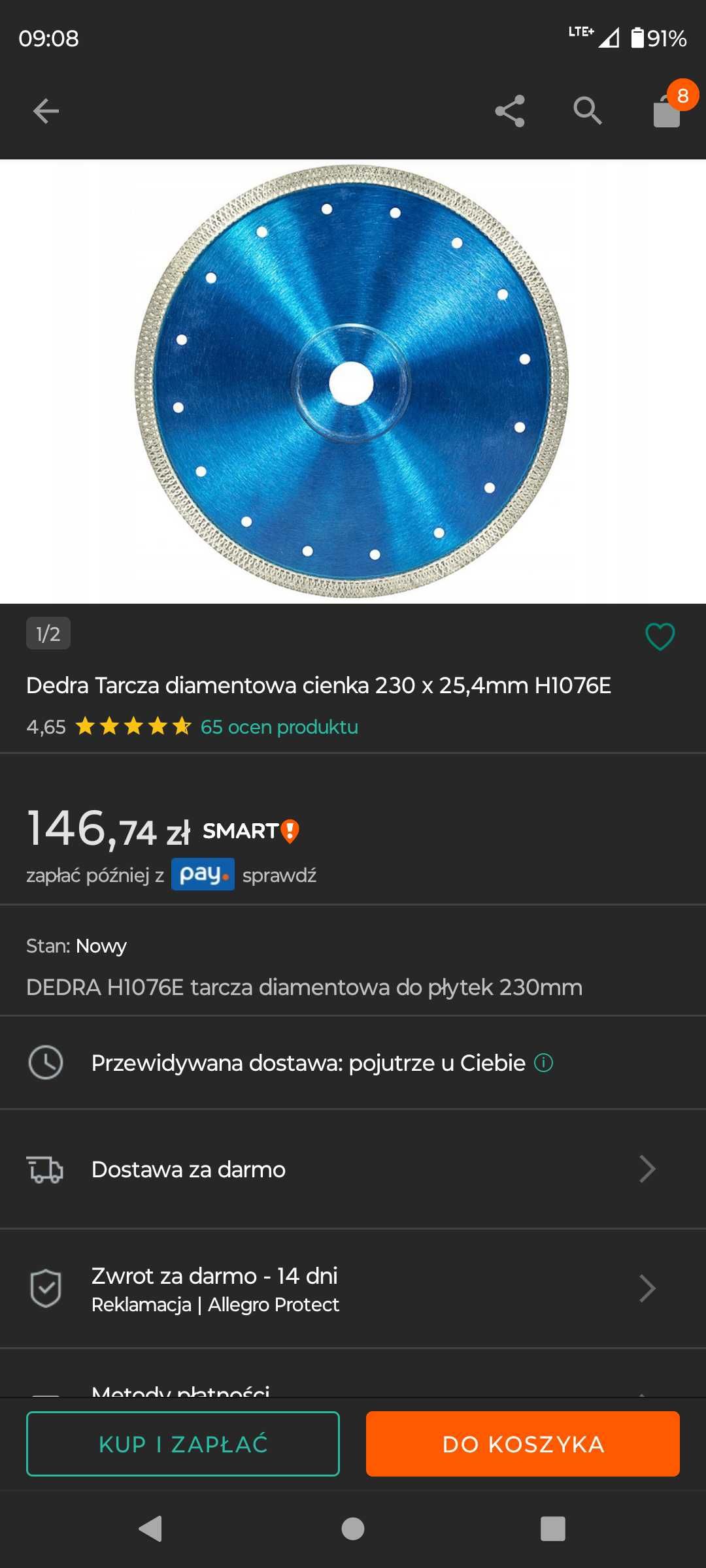 Tarcza diamentowa do cięcia płytek Dedra