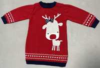 Czerwony świąteczny sweterek z reniferem Early Days r.74