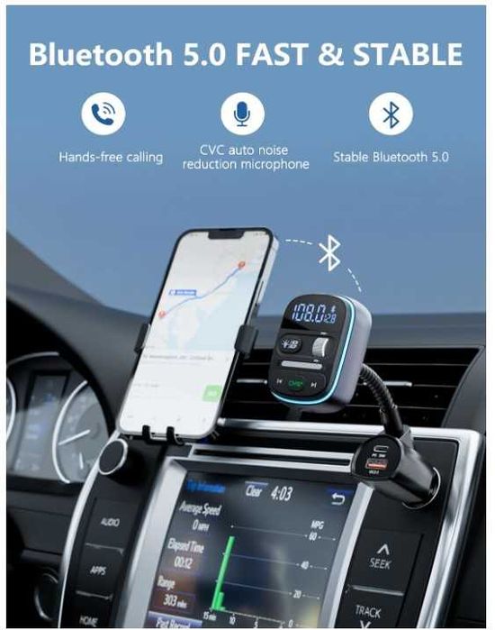 Transmiter samochodowy Bluetooth FM LENCENT T77 + szybka ładowarka
