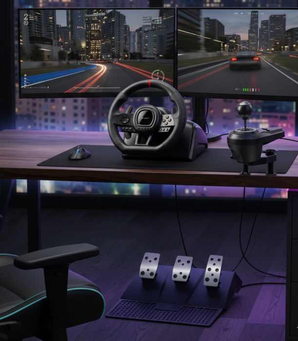 Kierownica do komputera 6w1 skrzynia biegów pedały kierownica wyścig