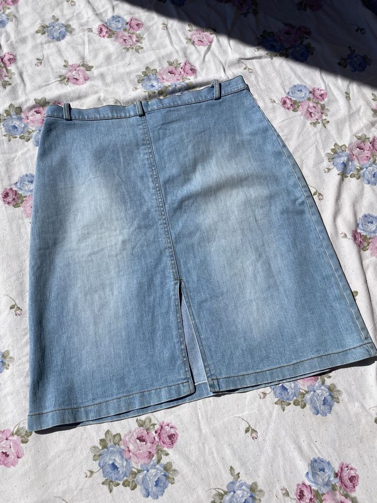 Jeansowa spódnica jasna do kolan L 40 basic vintage y2k