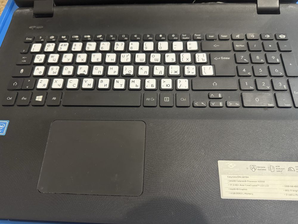 Ноутбук Packard bell, 17.3 HD, Intel (R) Celeron CPU N3050, 1.60 GHz