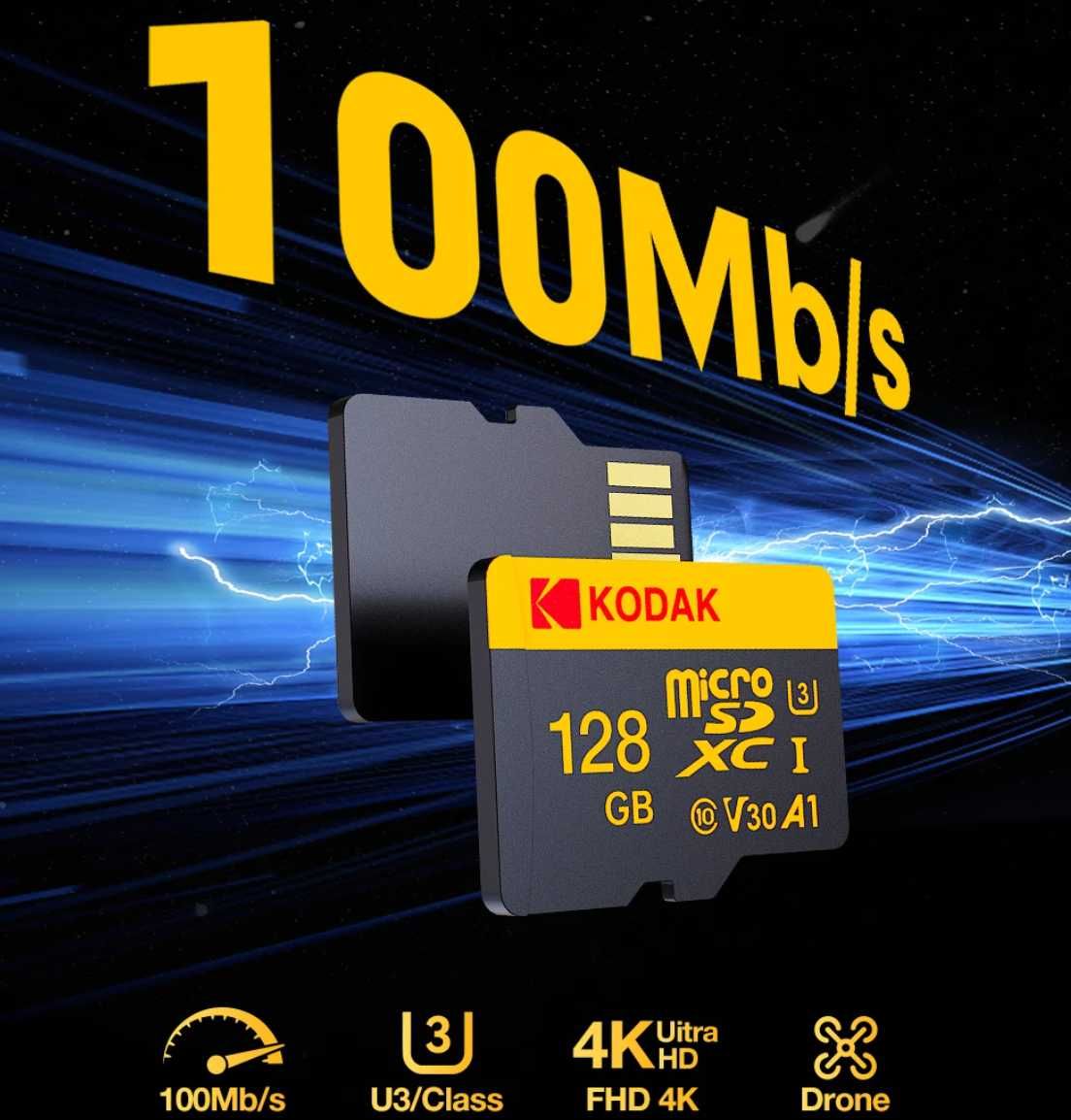 Karta pamięci Kodak micro SDXC 128GB 4K U3 A1 C10 V30 100Mb/s szybka