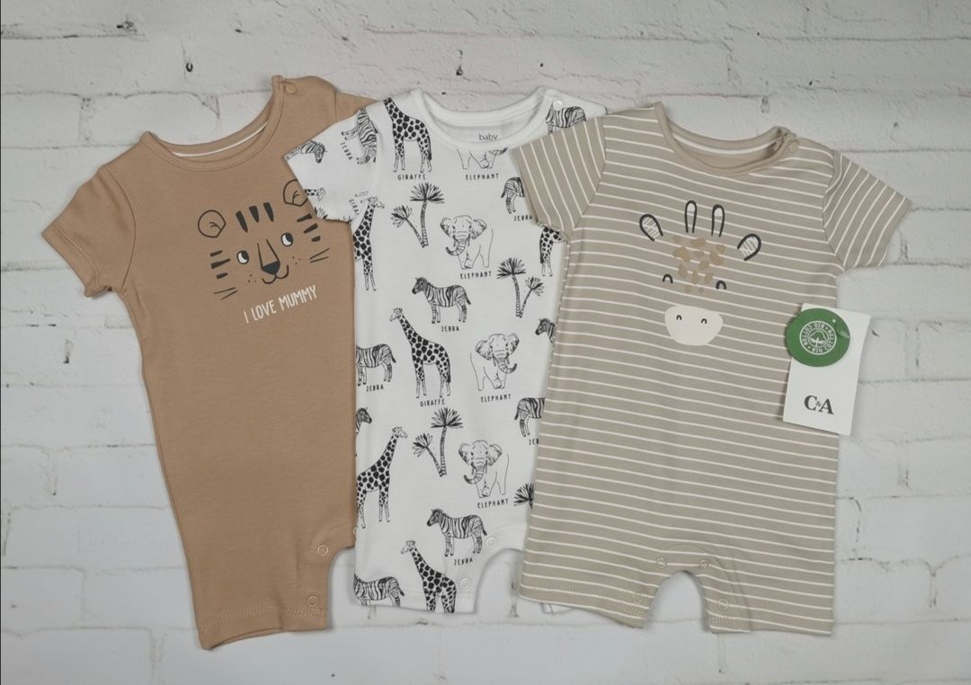 Rampersy niemowlęce chłopięce C&A piżamki body pajacyki lato 62cm