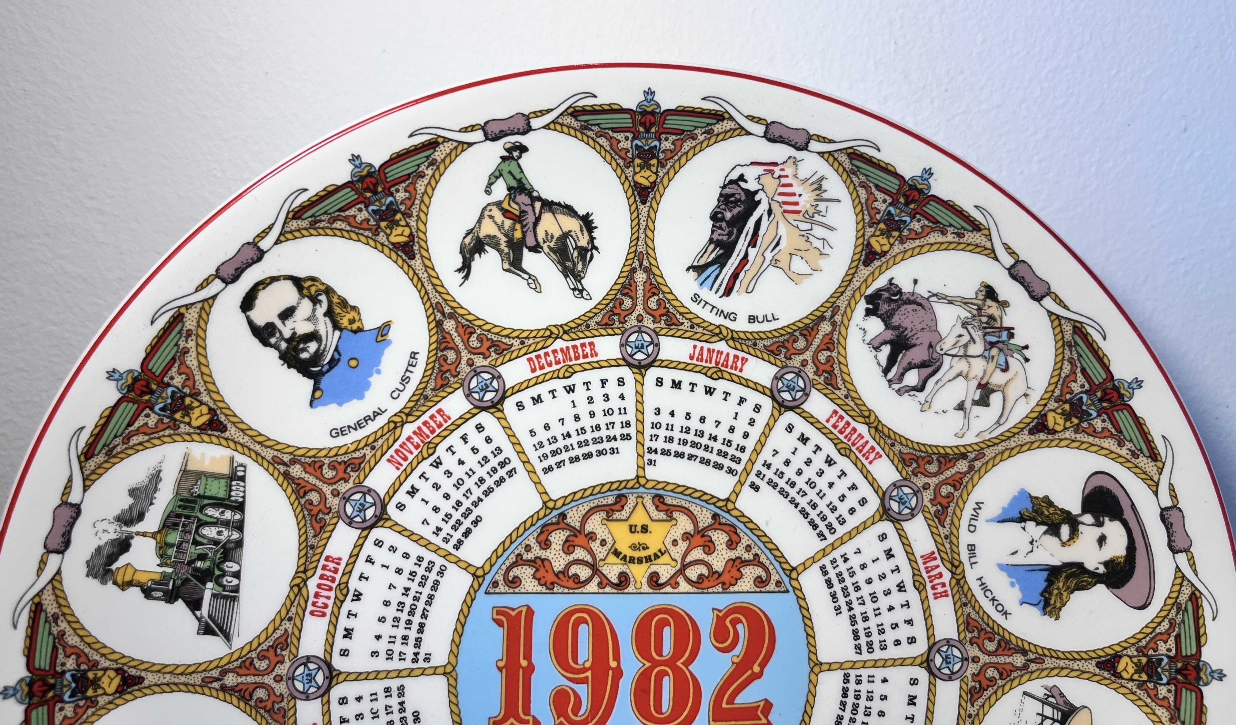 Talerz ozdobny kalendarz rok 1982 "Dziki Zachód" Western Wedgwood!