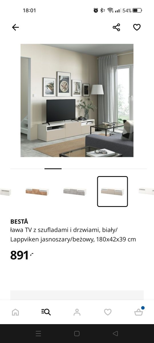 Ikea RTVz szufladami i drzwiami,biały/Lappviken jasnoszary/beżowyBESTA