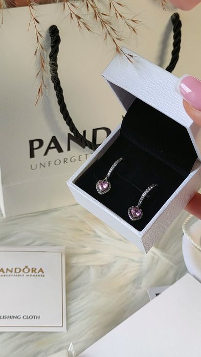 Срібні сережки Pandora  серце. Сережки Пандора