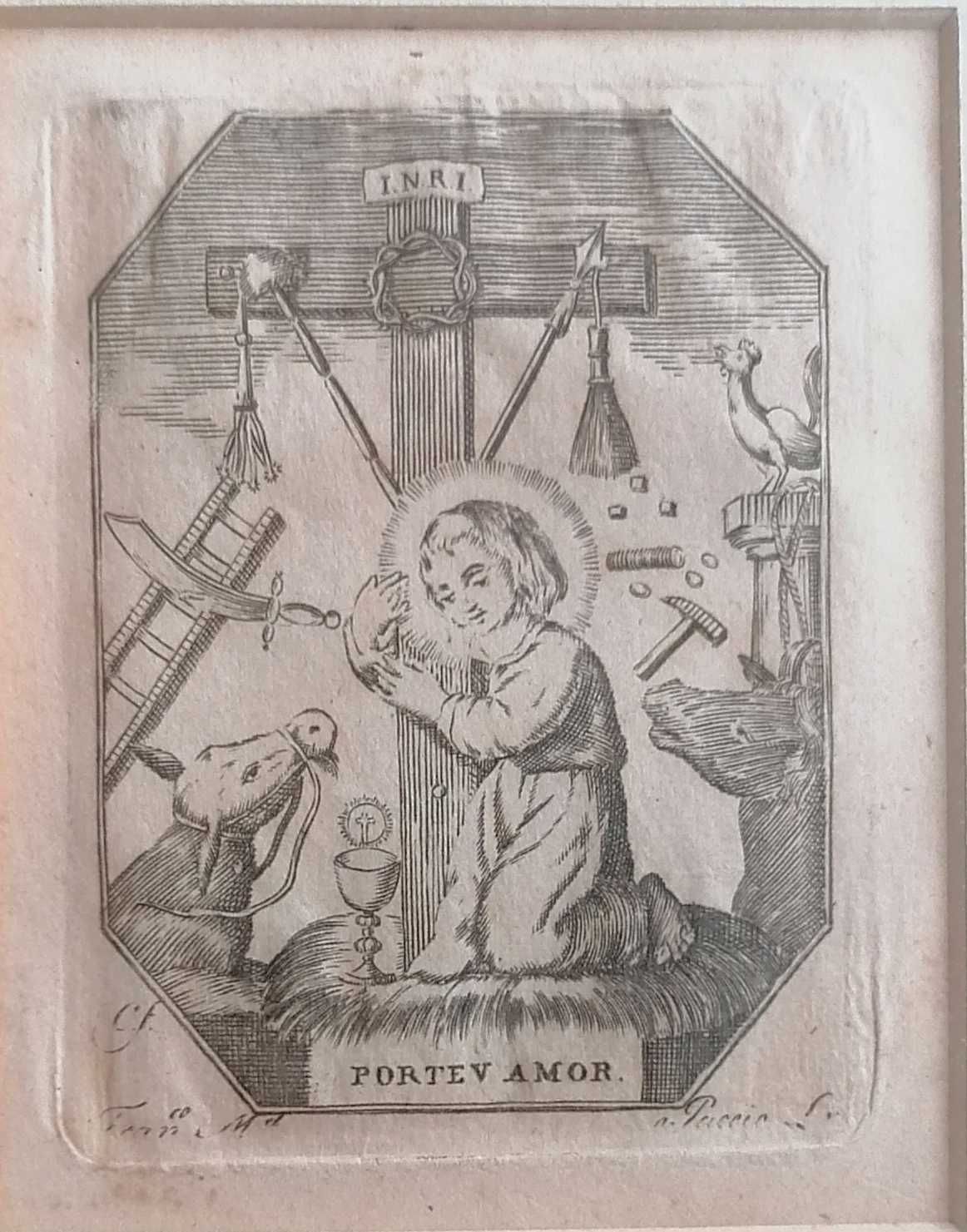 Gravura antiga em carvão "POR TEV Amor"