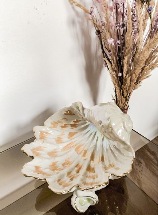 Patera duża ciężka muszla muszli misa vinTage złocona stara