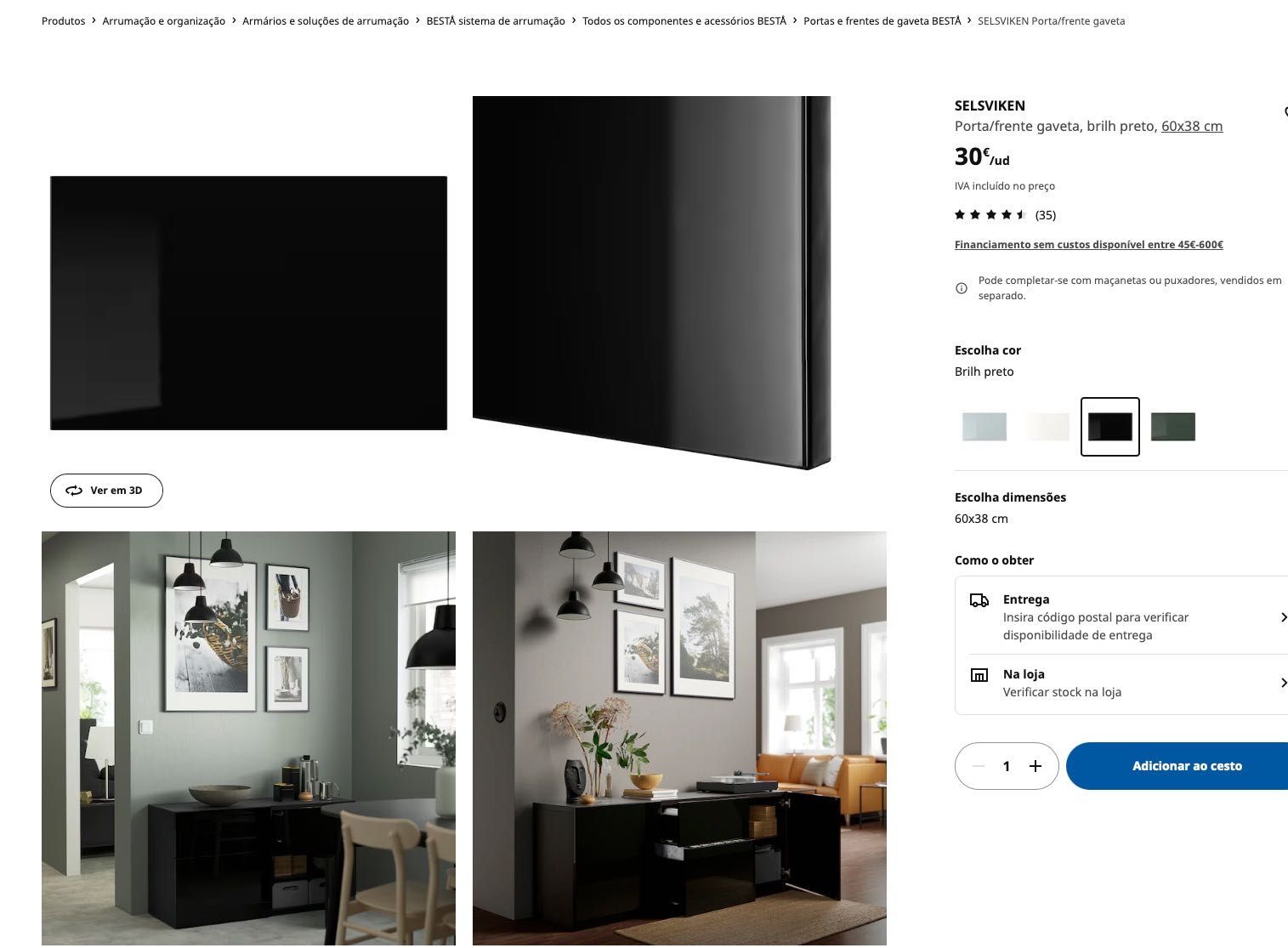 2 x IKEA SELSVIKEN Porta/gaveta frente, brilhante preto, 60x38 cm