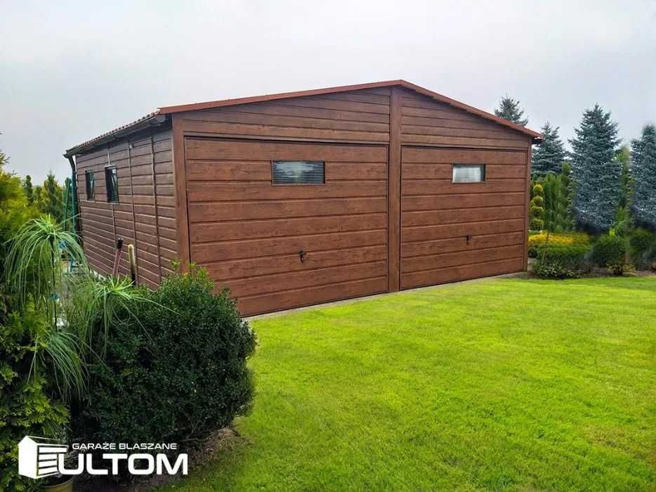 Garaż blaszany drewnopodobny dwuspadowy dwustanowiskowy