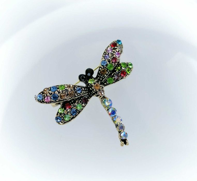 Broszka przypinka WAŻKA kolorowe cyrkonie