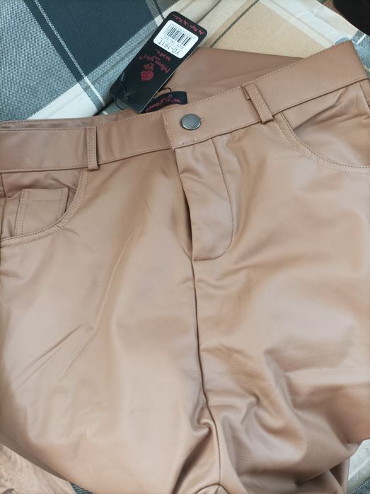 Spodnie eco skóra carmel pas 80