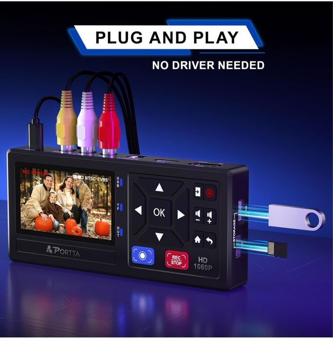 Konwerter VHS na format cyfrowy Portta z pilotem