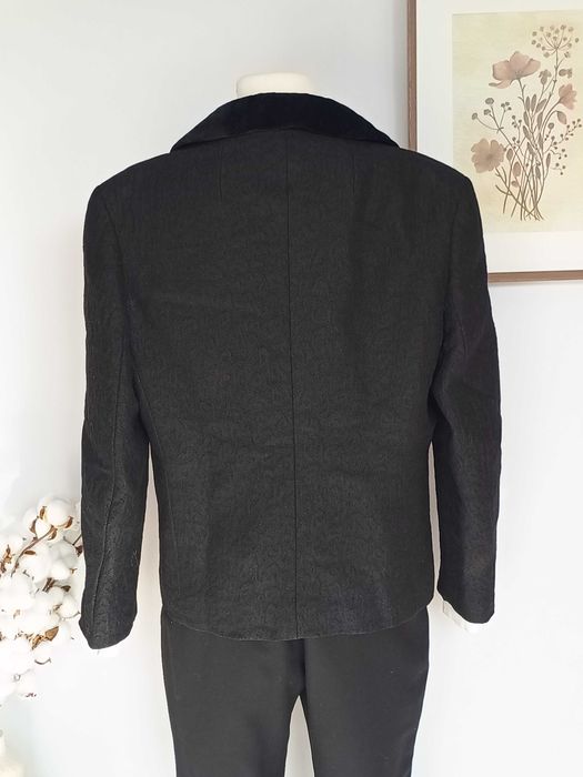 Czarny żakiet żakardowy 100% wełna damski Berliner Chic 42 XL