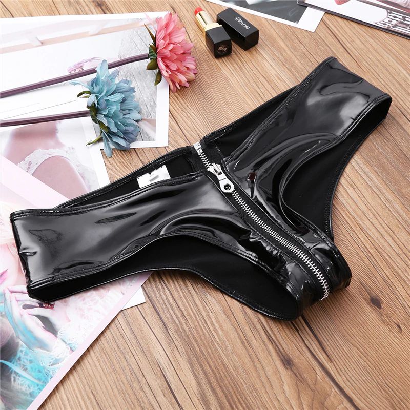 Damskie Lateksowe Szorty LATEX Spodenki z Zamkiem Bardzo Skąpe - XXL