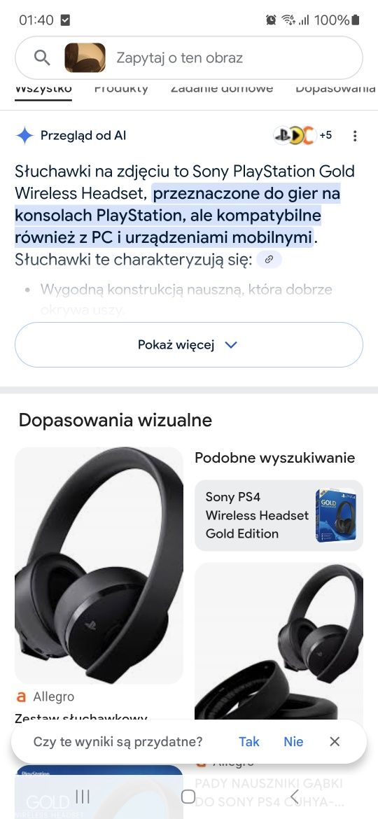 Słuchawki sony PlayStation