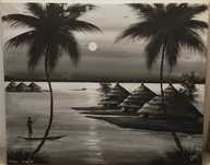 Quadro pintado á mão - Preto e branco - Cabo Verde