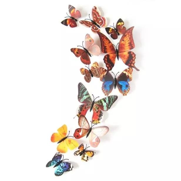 Conjunto de 12 borboletas fluorescentes