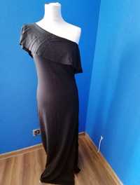 Sinsay rozmiar M czarna, długa, sukienka z asymetycznym dekoltem