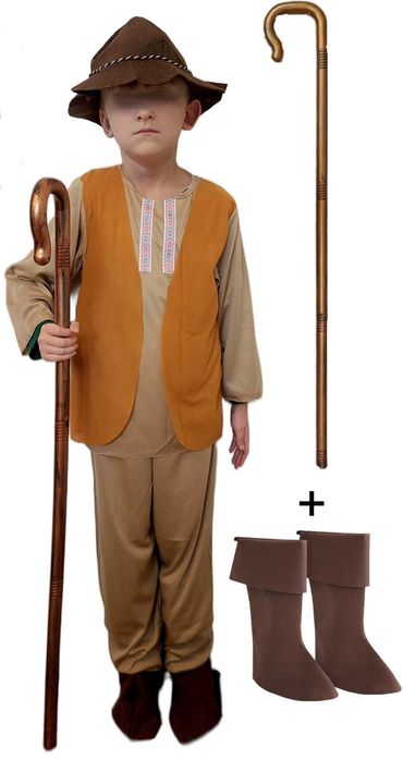 KOSTIUM PASTUSZEK PASTERZ SZOPKA 116-125 beż extra buty laska M