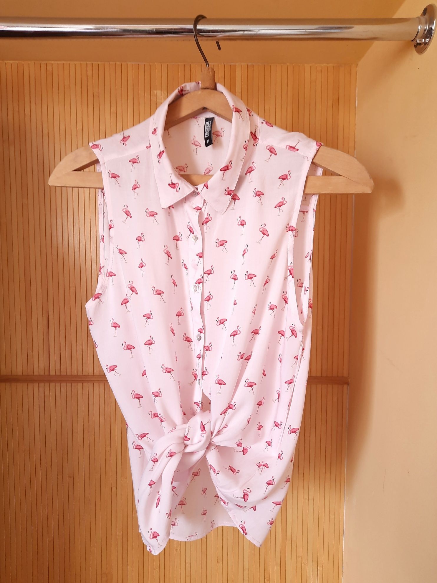 Летняя розовая блузка рубашка с фламинго (М)
