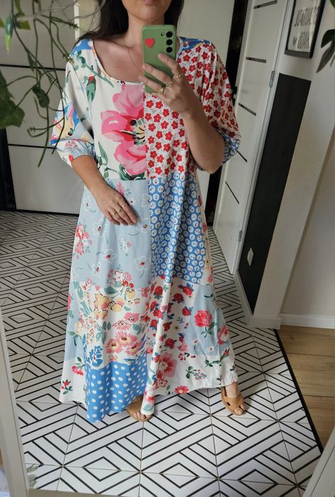 Letnia długa Sukienka Damska Plus Size XXL - Kwietny Patchwork Maxi