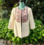 Kurtka marynarka narzutka Mango XL boho bohemian etno beż haft folk