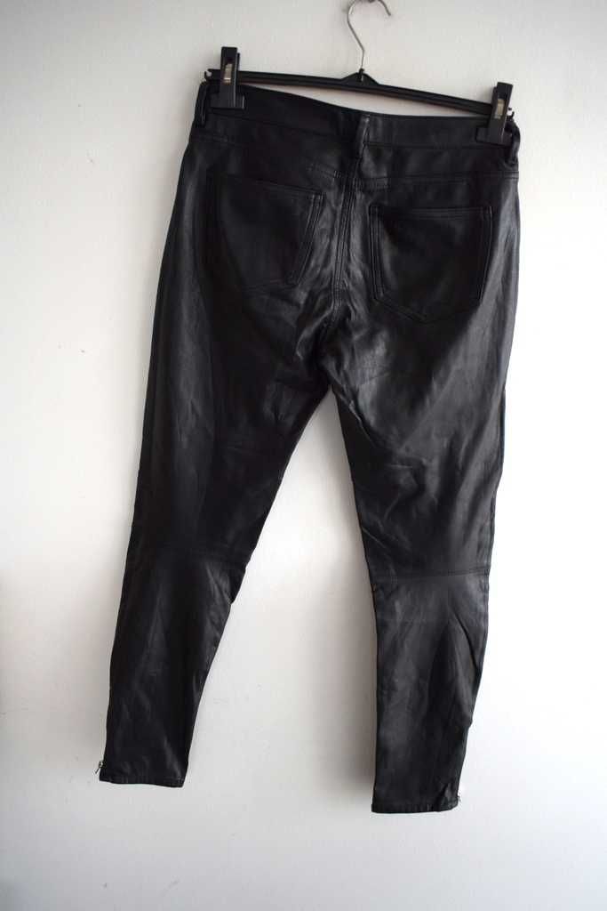 H&M eko skóra czarne spodnie z zamkami 36 s